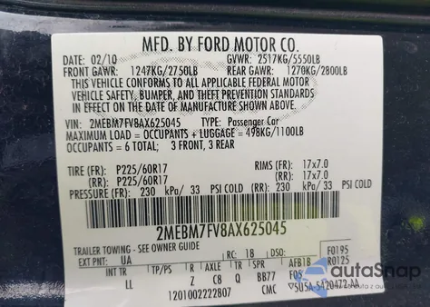 2010 Mercury Grand Marquis Ls (Fleet Only) from USA, damaged, VIN 2MEBM7FV8AX625045